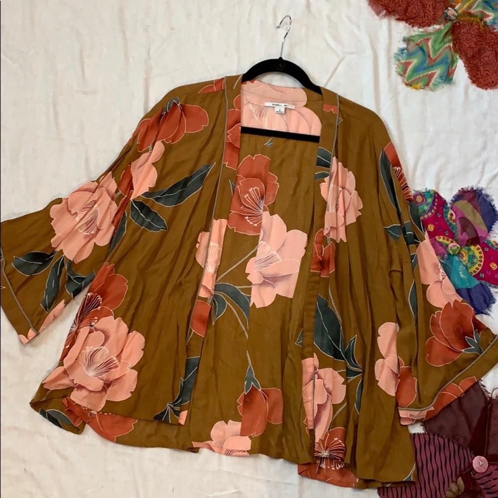 O’Neill Brown Floral Kimono Cover-up